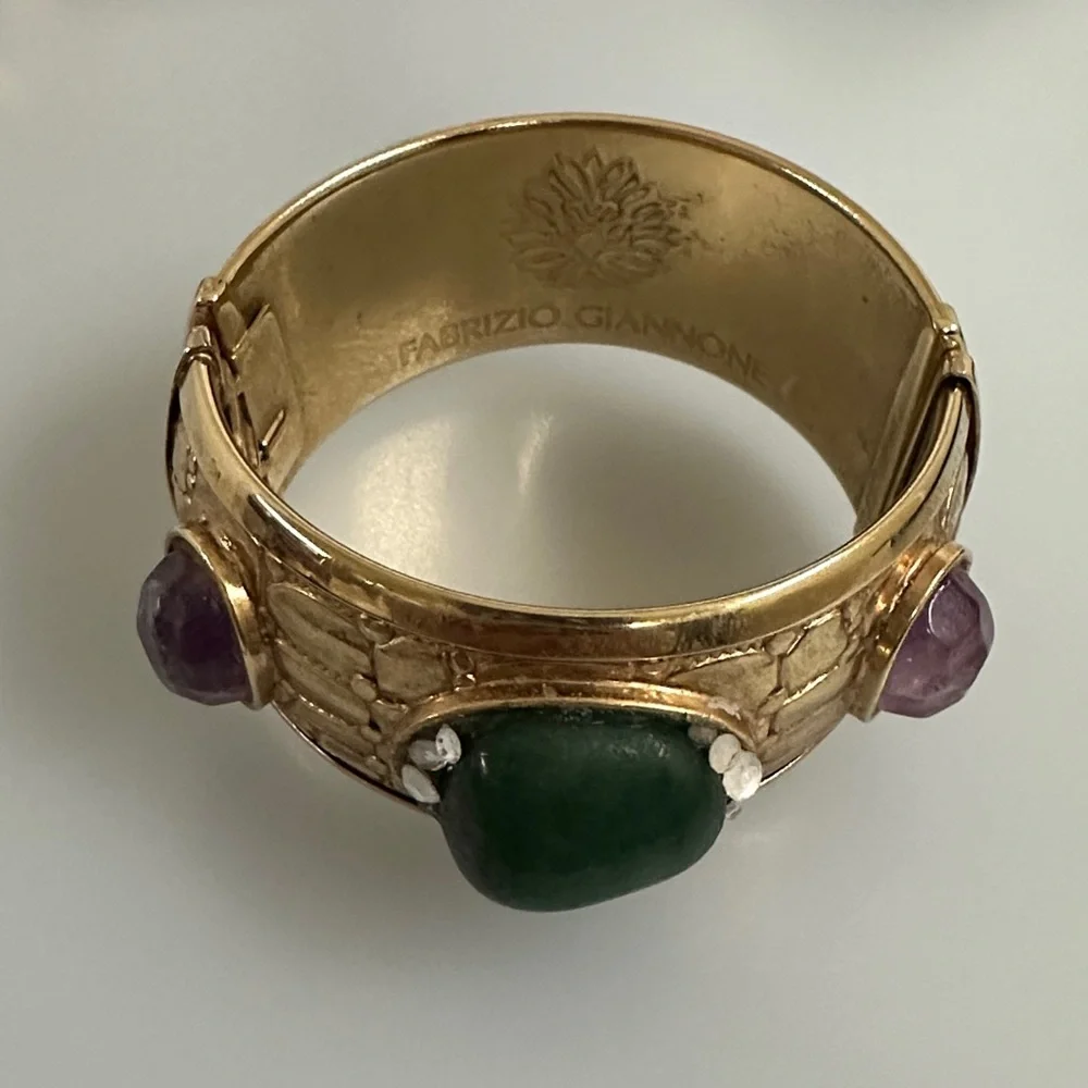 FABRIZIO GIANNONI Gold-Tone Cuff Bracelet with Green and Purple Stones